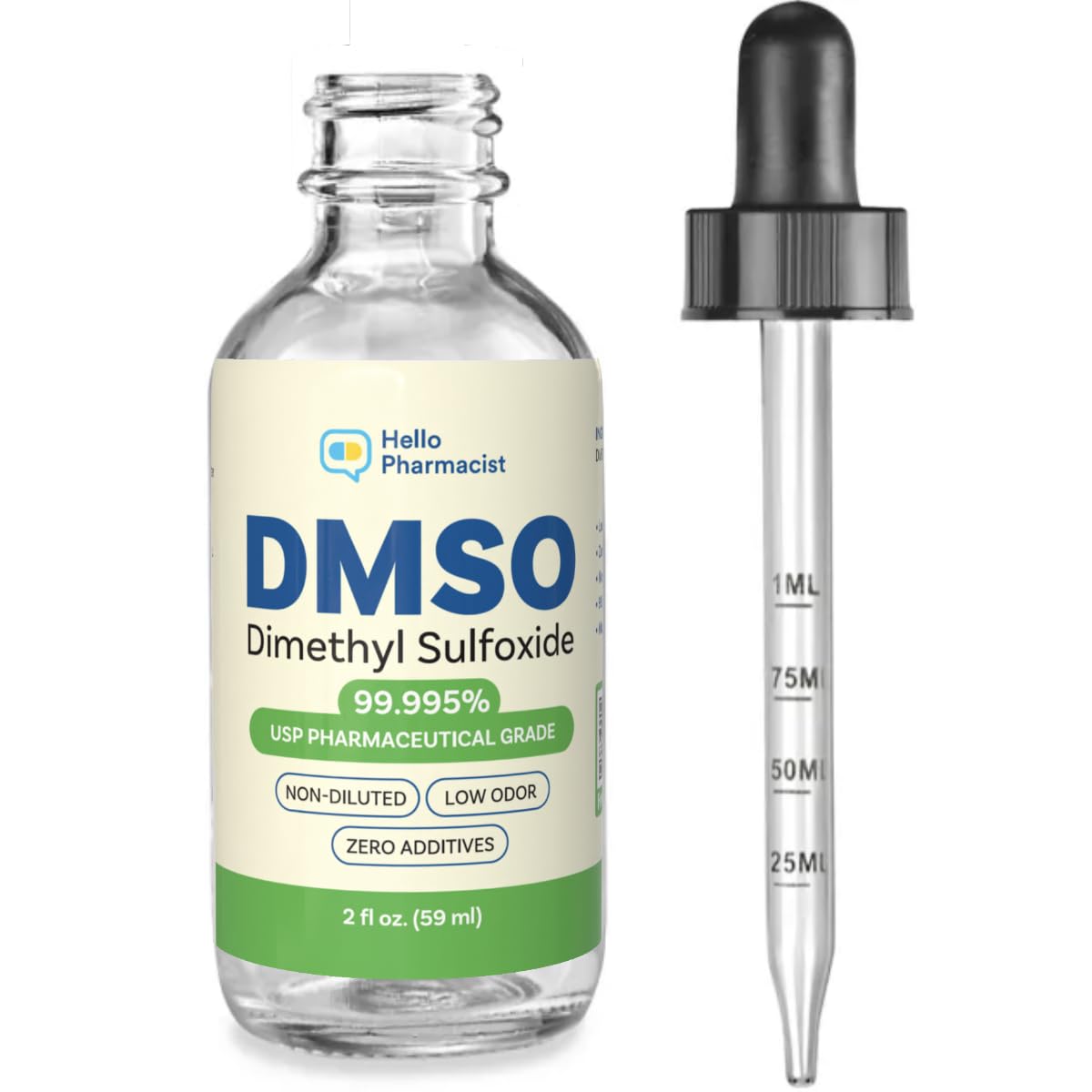HelloPharmacist DMSO solvent bottle with purity label