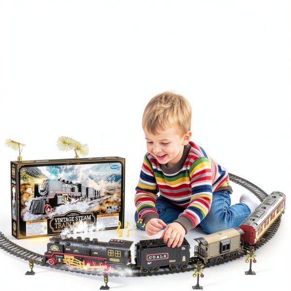 Funwee Steam Train Set Toy Train Lights Sound-5