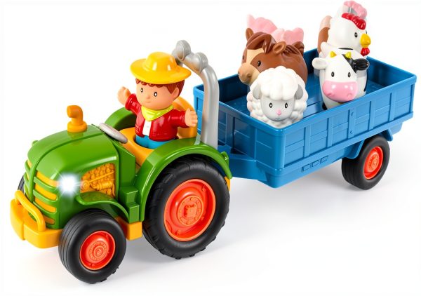 Branford Farm Tractor Toy Set 7‑Piece Musical Playset with Trailer-0