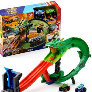 Mattel Hot Wheels Sharks vs Dinos Monster Trucks Playset Great Bite-0