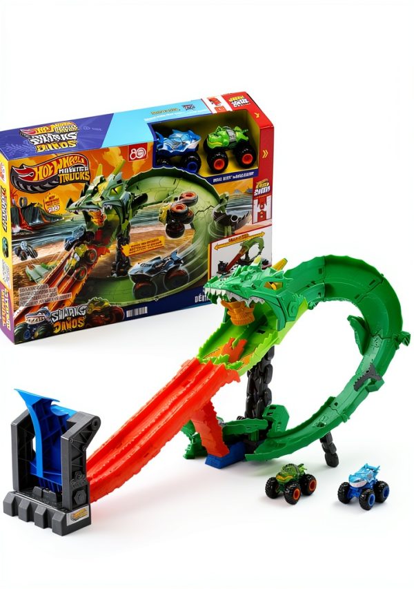 Mattel Hot Wheels Sharks vs Dinos Monster Trucks Playset Great Bite-0