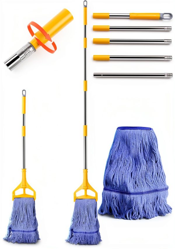 Commercial Mop HiBaBy 63-Inch Heavy Duty Wet Mop with 2 Cotton Heads-3